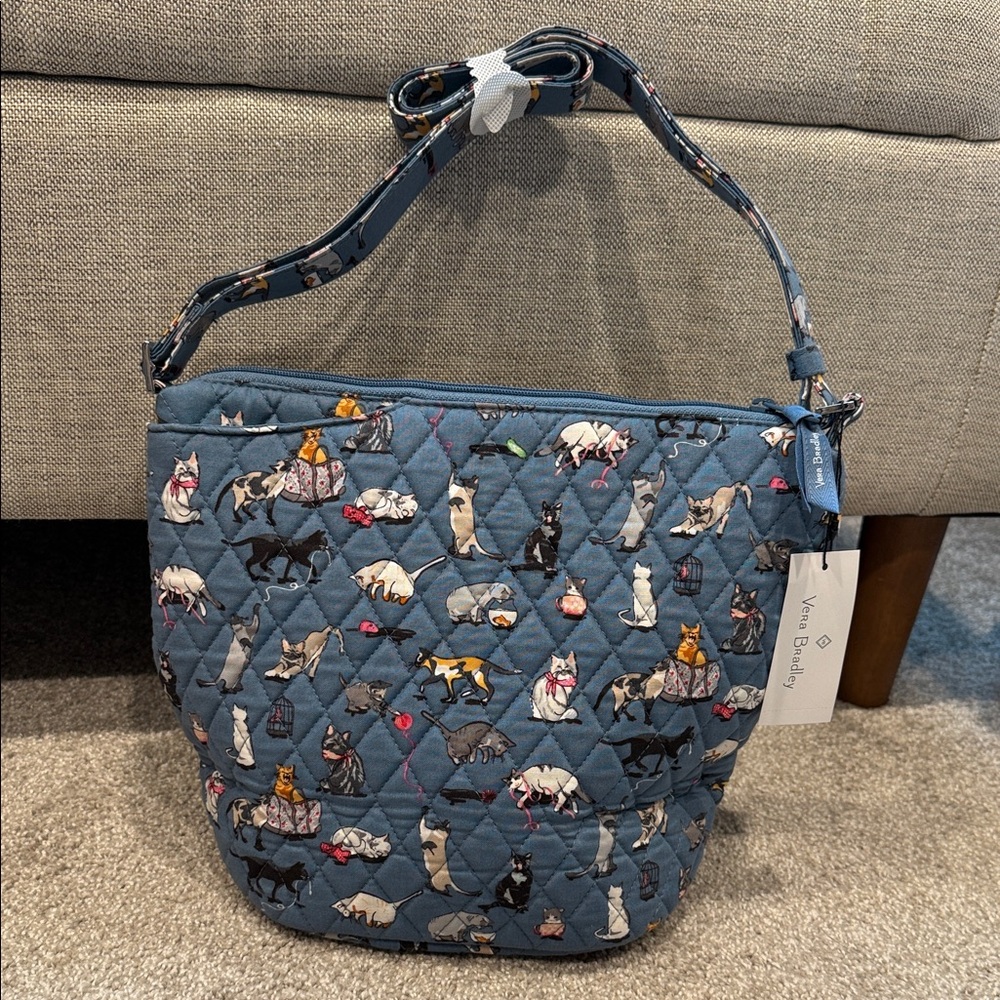 Vera Bradley Blue Quilted Bag with Cat Pattern
